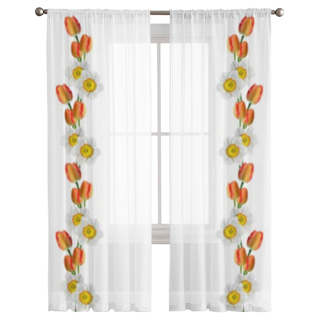 Plant Tulip Flowers Daisy Sheer Curtain For Living Room Modern Voile Tulle Window Curtains For Bedroom Kitchen Drapes