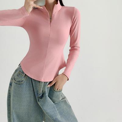 Invisible Zipper Lapel Base Shirt for Women In Spring and Autumn New Slim Fit Slim Fit Top Long Sleeve T-shirt