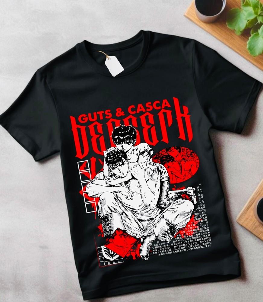 

Berserk T-shirt Manga Strip Guts Berserker Armour Anime Black shirt gift L
