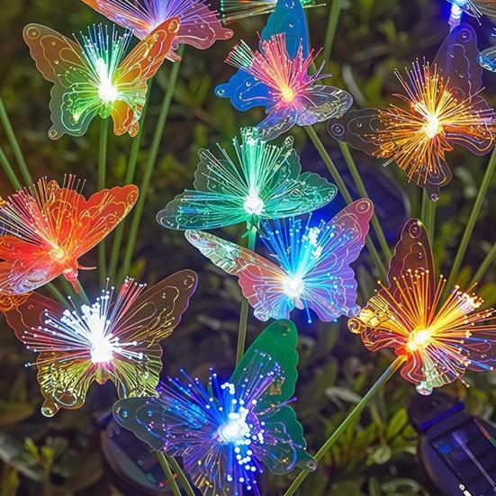 Solar Butterfly Lawn Light Fiber Optic Butterfly Garden Light Solar Powered Waterproof Outdoor Light