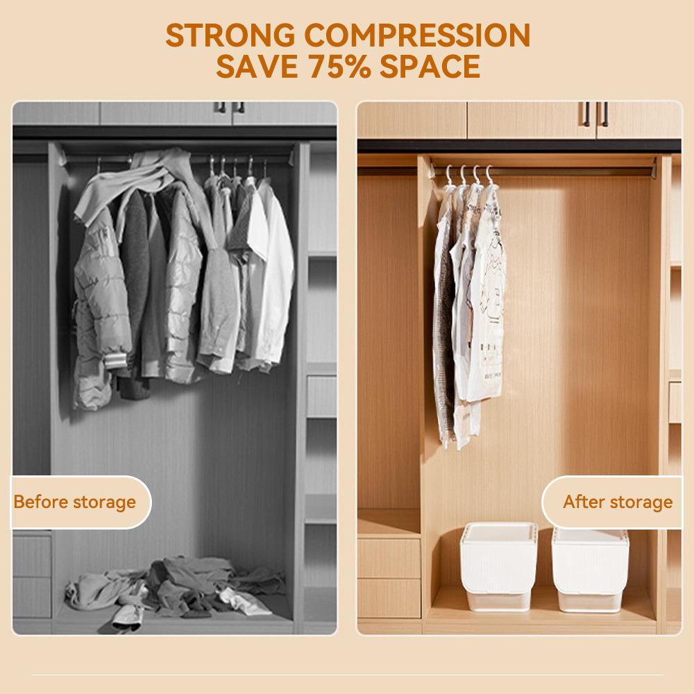 1pc Closet Hanging Organizer Vacuum Bag For Clothes Storage Bag With Hanger Space Saving Clear Seal Bags Wardrobe Compressed Bag