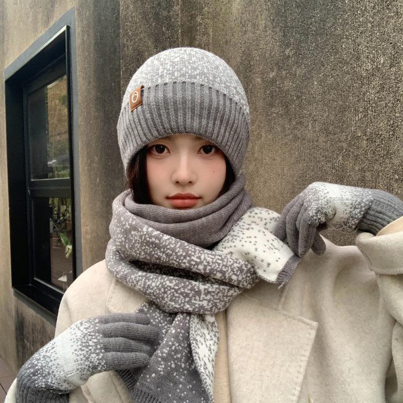 Women's Winter Knit Hat, Scarf & Gloves Set - Korean Style Warm Wool Ensemble