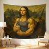 2D Flat, 1pc 2D Printed Tapestry, Large/Small Size, Muscular Mona Lisa Holds Protein Shake, Aesthetic Wall Decor, Home Decor, Not Emitting Light, Suit