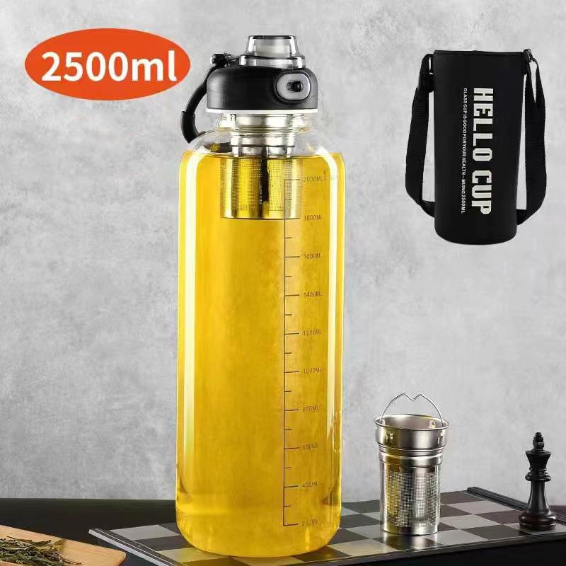 800/2500ml Large Glass Water Bottle with Lock Lid and Direct Drink Spout Reusable Sports Water Bottle for Gym Home Outdoor