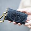 VINCENT CRAFTED Made in Japan Tochigi Leather Paisley Carabiner Key Case & Coin Case PAOLO Keychain for Women and Men <V1 PAOLO Navy>