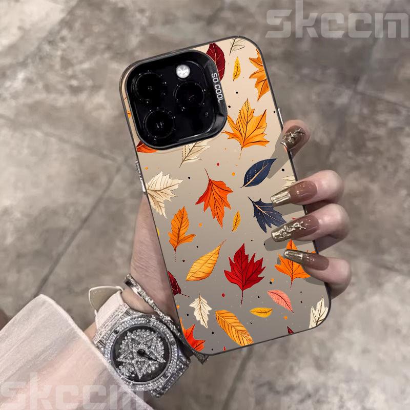 For Samsung Galaxy S20 S21 S22 S23 S24 S25 Plus Ultra FE A53 A54 A55 Case Autumn Colored Fallen Leaf Electroplated Silver Cover