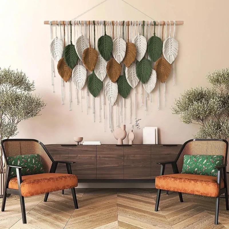 

Colorful Leaf Bohemian Woven Tapestry Handmade Headboard Wall Decor Living Room Background Hanging Ornament Home Decoration