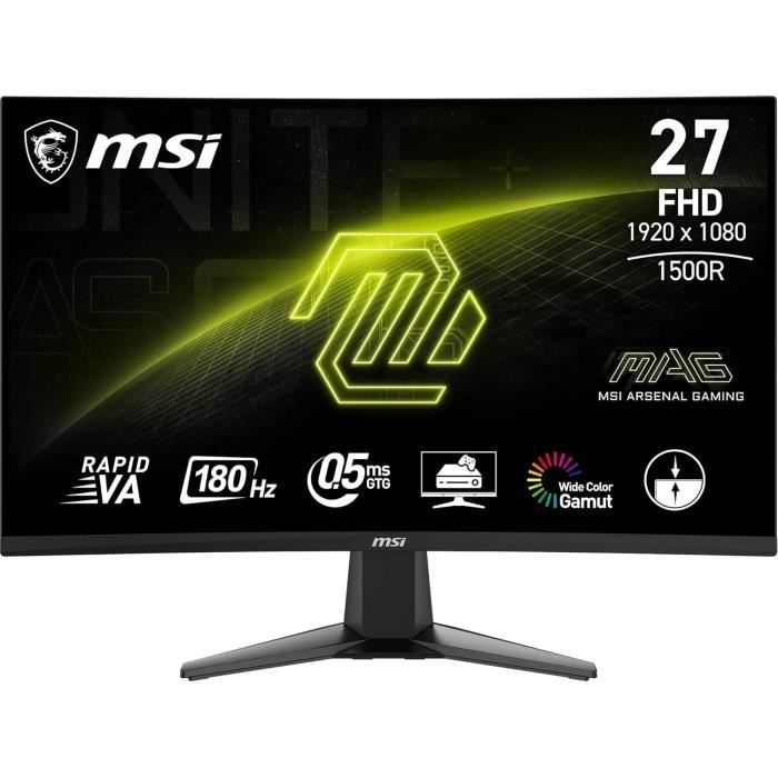 Curved gaming monitor - msi - mag 27c6f - 27 inches - fhd 1920x1080 - 180 hz 0.5ms gtg