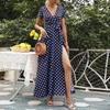 Women's Dresses Casual Elegant Waisted Polka Dot Split V-Neck Short Sleeve Dresses