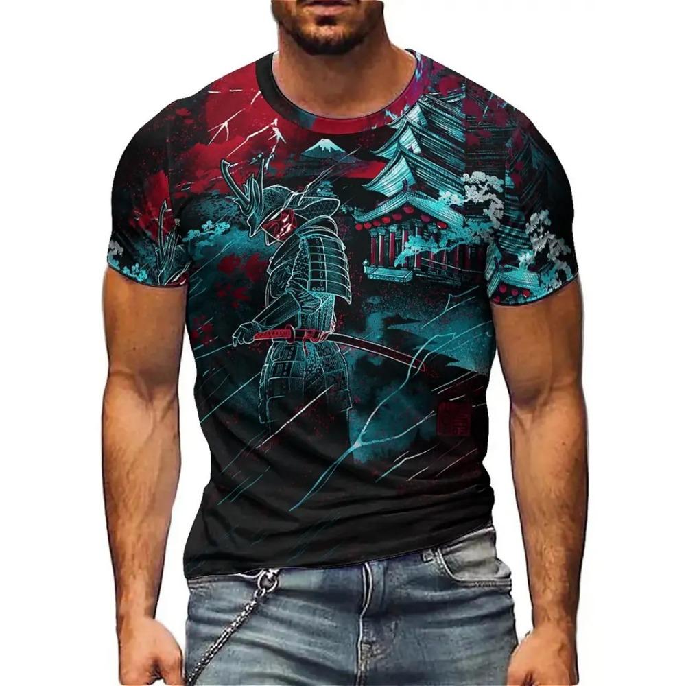 Harajuku Samurai T-Shirt For Men 2025 New Fashion Casual Men's T Shirt Short Sleeve Summer Anime Japanese 3d Printed Y2k Tops
