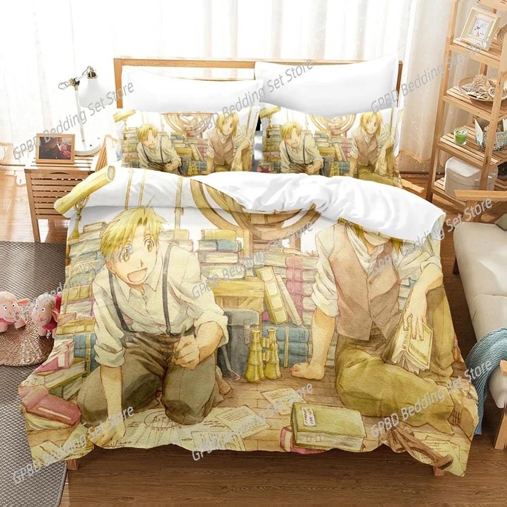 Set Biancheria da Letto Anime Fullmetal Alchemist Copripiumino Coperta per Camera da Letto Singolo Twin King Size Coperta Trapuntata Tessile per la Casa