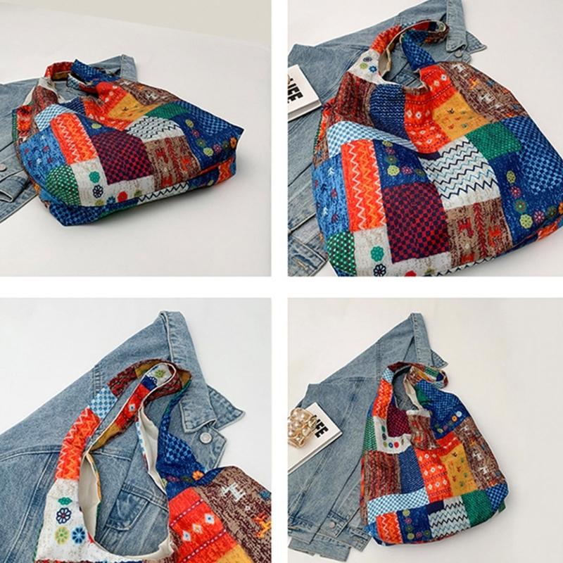 Aesthetic Canvas Toted Bag Reusable Shoulder Toted Bag for Women Casual Vacation,Shopping,Work,Gym Ethnic Style Cloth Bag