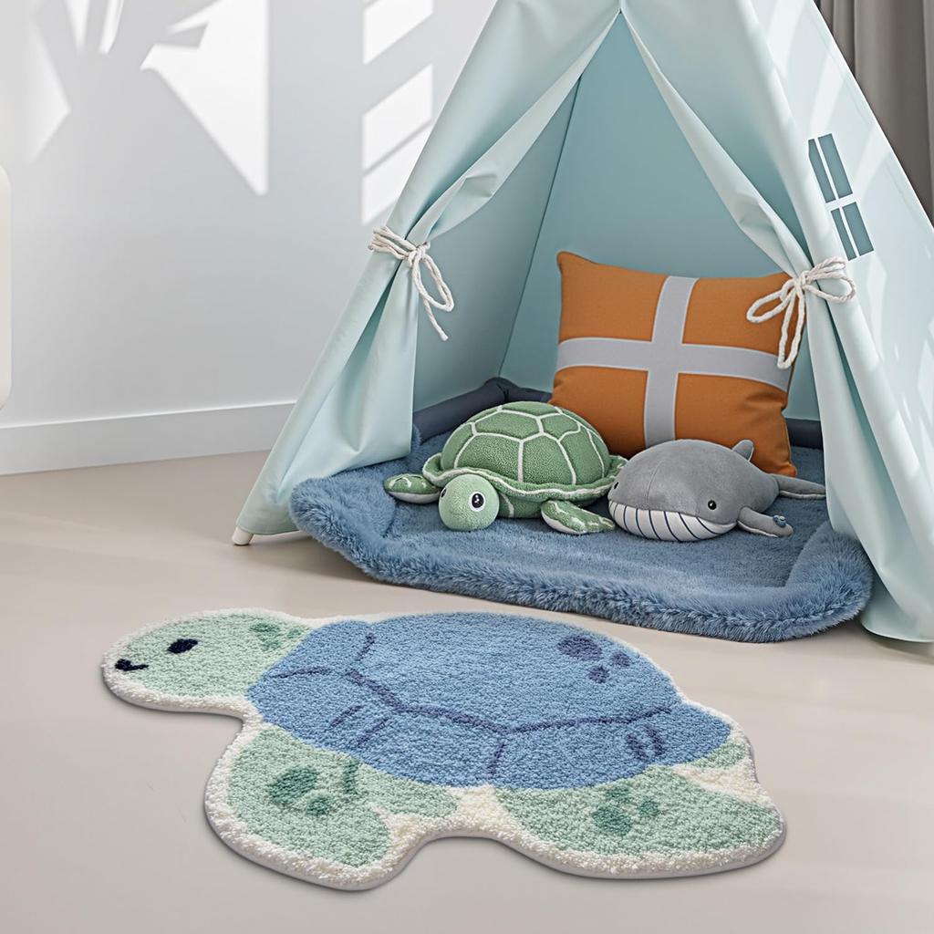 VIKAMA Cartoon Turtle Imitation Cashmere Rug Soft Children's Bedroom Floor Mat Non-Slip Bathroom Foot Mat Home Decor