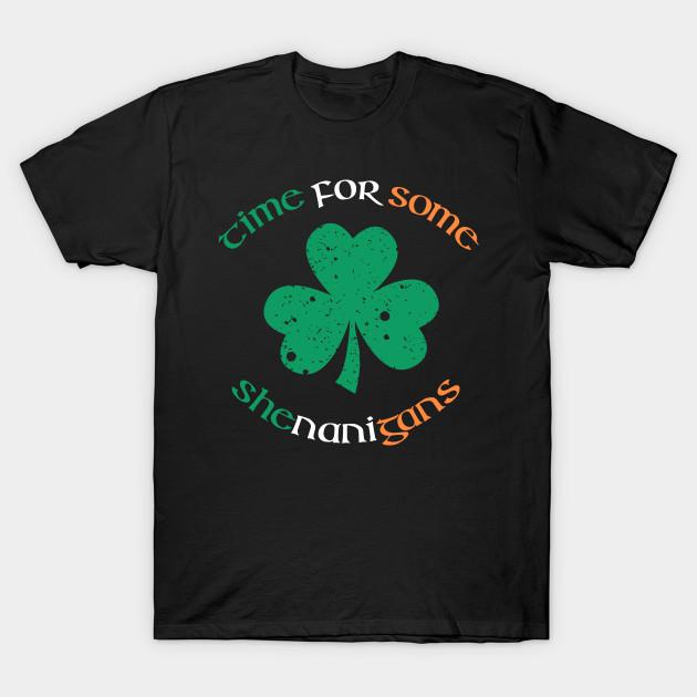 Men Black Print T-shirt St. Patrick S Day Time For Some Shenanigans Shamrock T-Shirt No-Cut Transfer Paper Print Cotton Tshirt 2XL