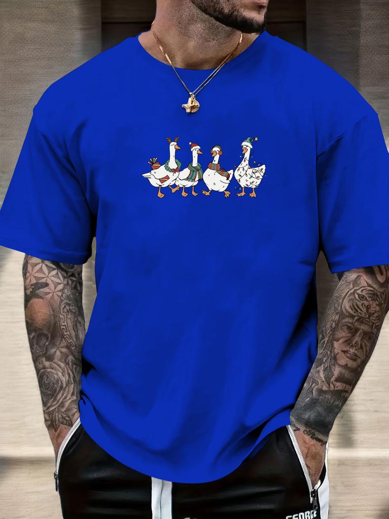 Herren Weihnachts-Gans Grafik T-Shirt Winter Weich Komfort Passform Oversize Tägliches Tragen Tee