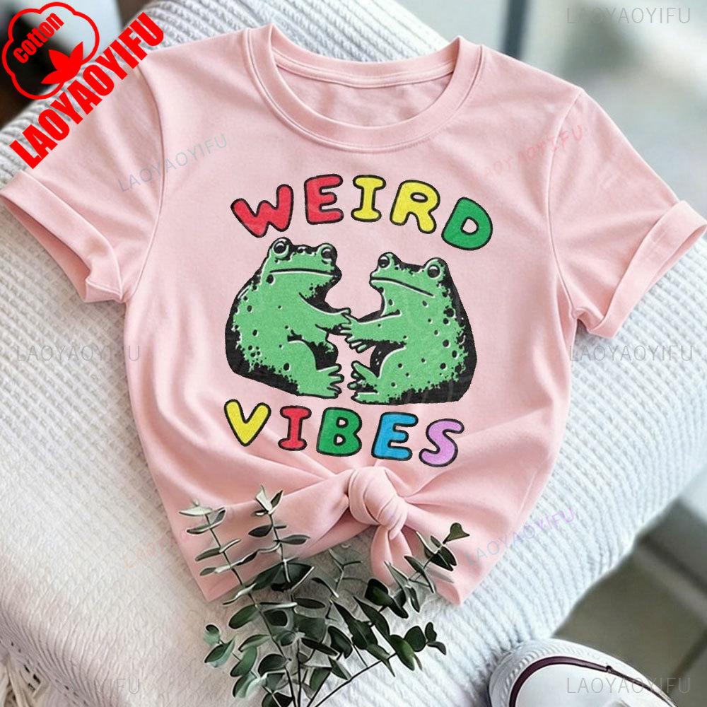 Funny Frog Cottagecore Shirt Weird Vibes Toad Tee for Unisex Women Retro Goblincore Fashion TShirt Y2k Clothing Harajuku Tees Tops