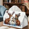 2D Flat 1pc, Tissue Box. Reindeer And Snowman Pattern Napkin Dispenser, Reusable, Daily Desktop Tissue Organizer, Suitable for Kitchen Living Room Bed