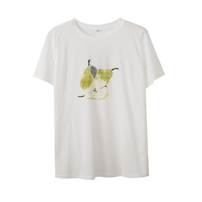Fat mm summer pullover round neck big pear print T-shirt new loose cool and thin top 272767