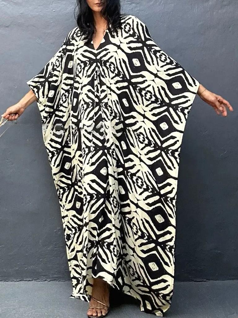 Cotton Drawstring Holiday Beach Dress Women's Sunscreen Loose Large Size Long Dress Bikini Overcoat