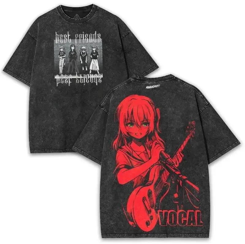 Bocchi the Rock! Hitori Gotoh & Kikuri Hiroi Vintage Washed Anime T-Shirt, Unisex Rock Music Anime Fan Streetwear Tee, 100% Cotton Casual Short Sleeve