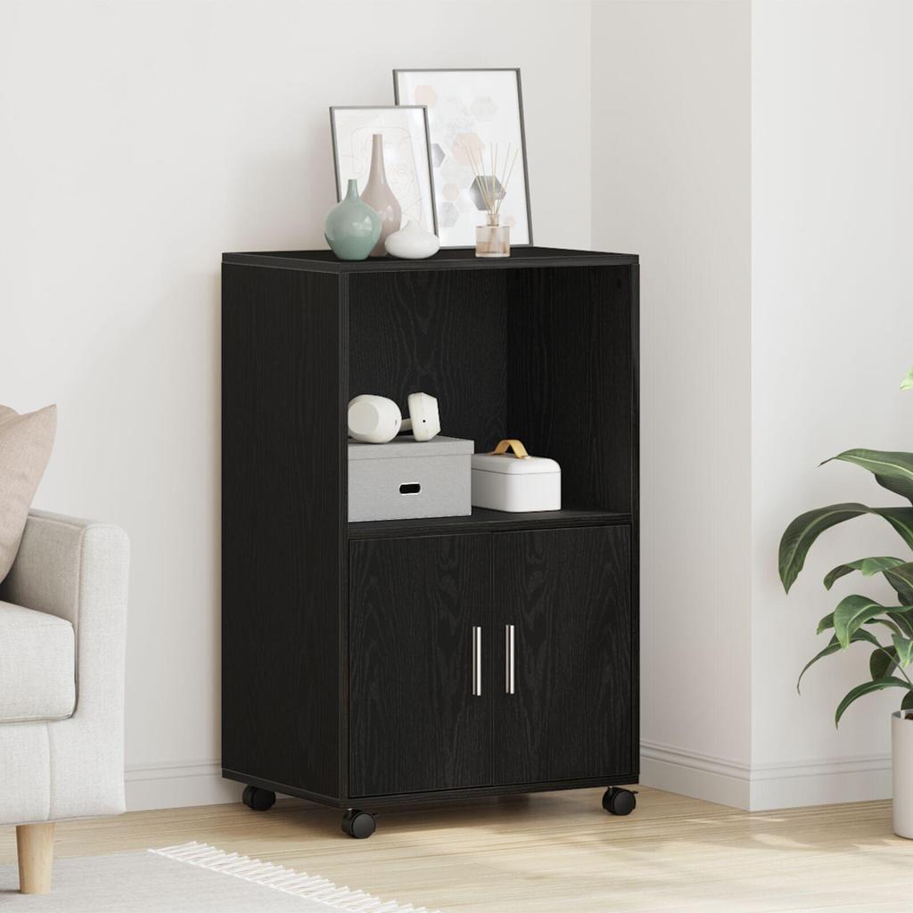 Open Storage Locker, Black Movable Storage Cabinet with Wheels, 2-tier Storage, with Double Door Storage Space, 55x40x91 Cm