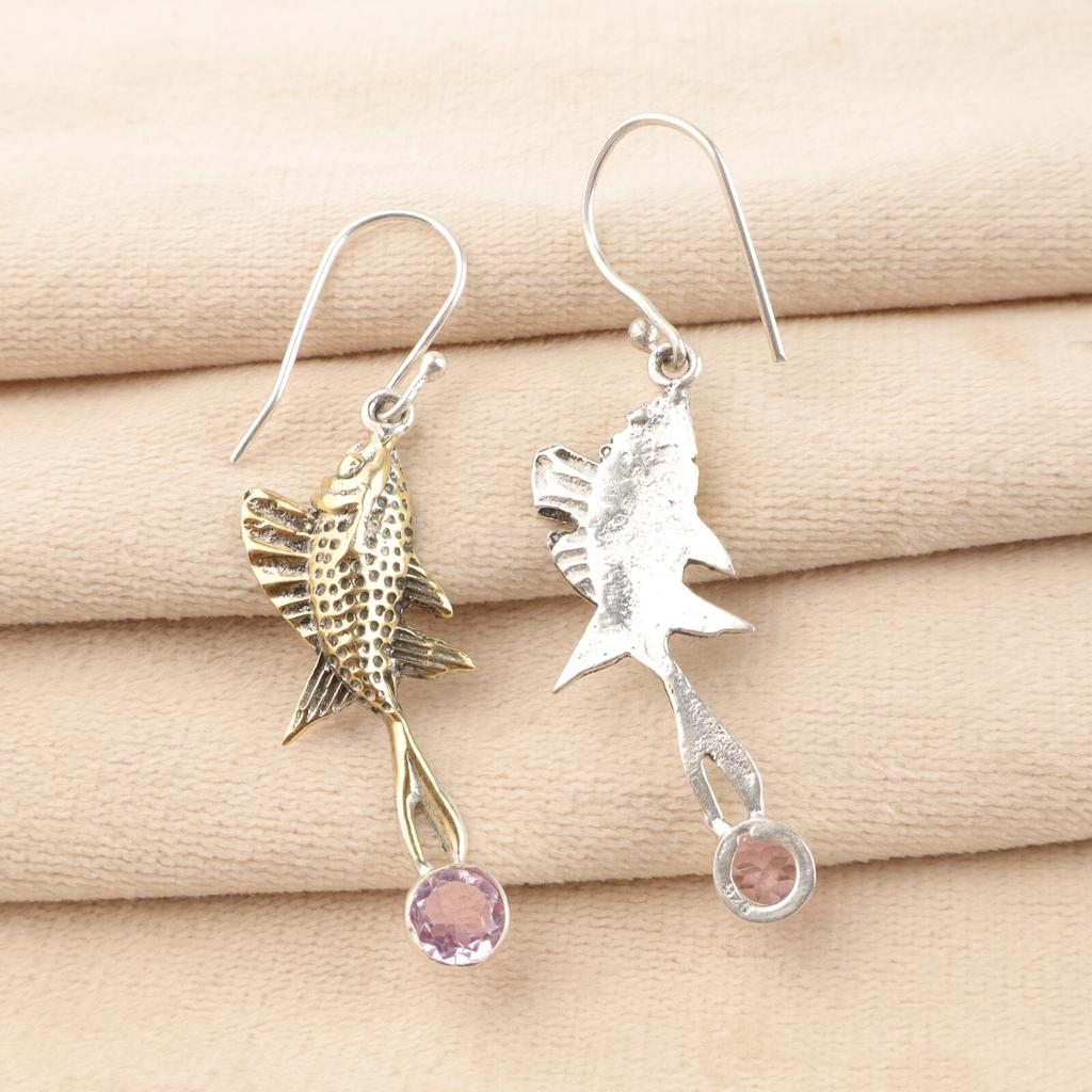 Morganite Gemstone 925 Sterling Silver Jewelry Handmade Dangle Earrings 2.17" EE-148-15