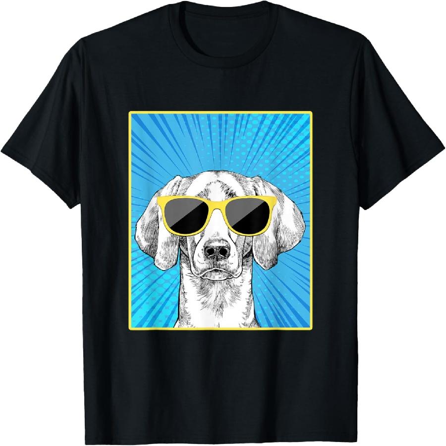 Weimaraner Portrait Pop Art Dog with Sunglasses T-Shirt S