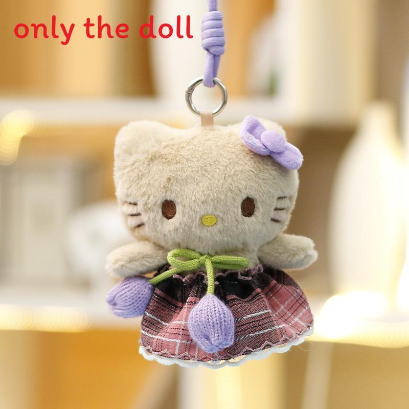 Hello Kitty Plush Toy Pendant With Plaid Dress Decoration For Girls Bag Decor