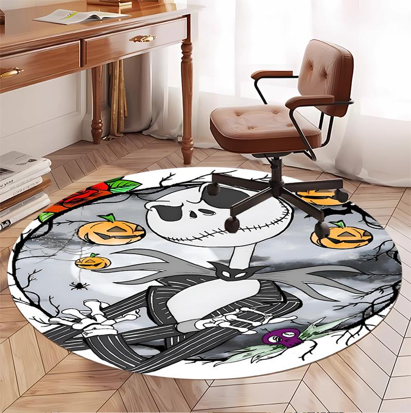 The Nightmare Before Christmas Pattern Round Rug, Indoor/Outdoor Mat, for Picnic, Gameroom, Bedroom, Office, Living Room, Home Decor Carpet, Birthday 