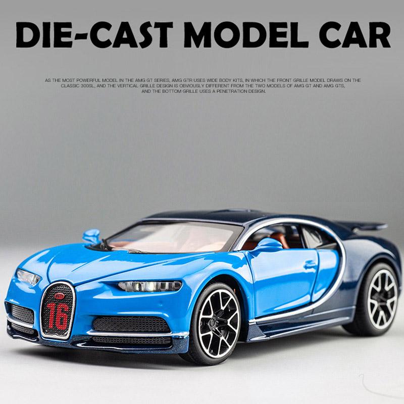 1/32 Bugatti Diecast Alloy Car Model Metal Pull Back Simulation Car Toy Boy Sports Car  Acousto-optic With To Open The Door Gift Car Toy
