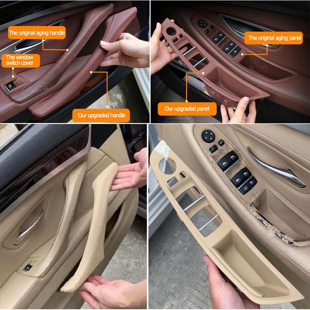 Right Hand Driver RHD Beige Black Car Interior Leather Door Handle Assembly 7PCS Set For BMW 5 Series F10 F11 523i 525i 528i 530