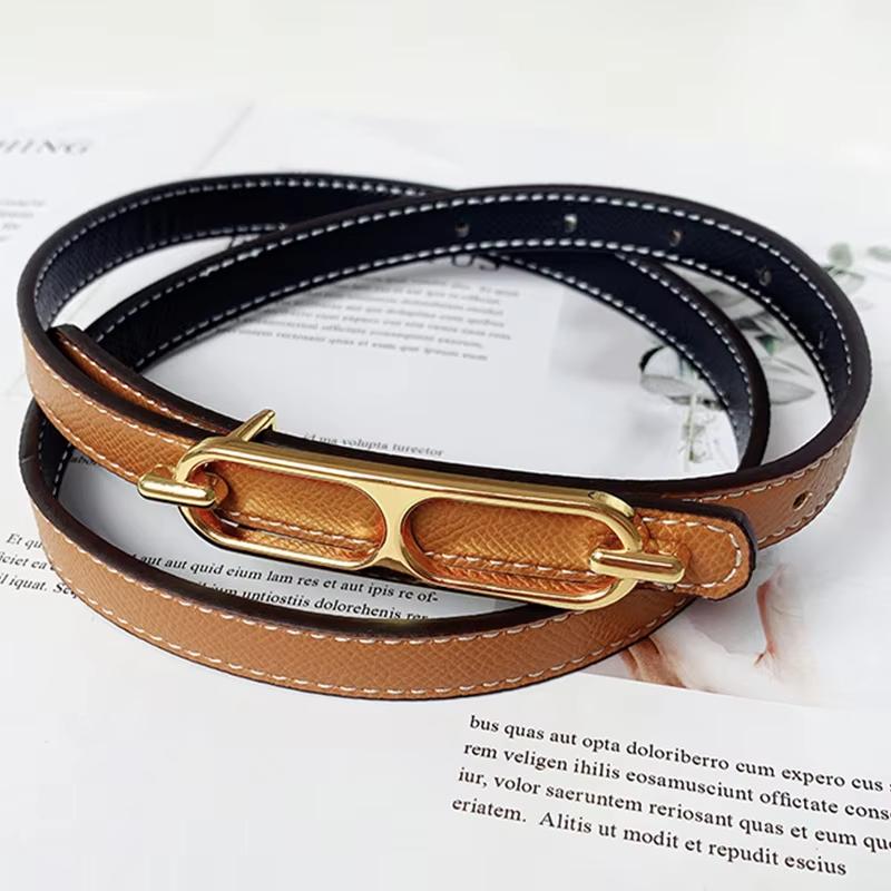 Gold Metal Buckle Double-side Wear Belt For Women Lady Thin PU Leather Adjustable Waist Belts Pants Dress Coat Waistband Straps
