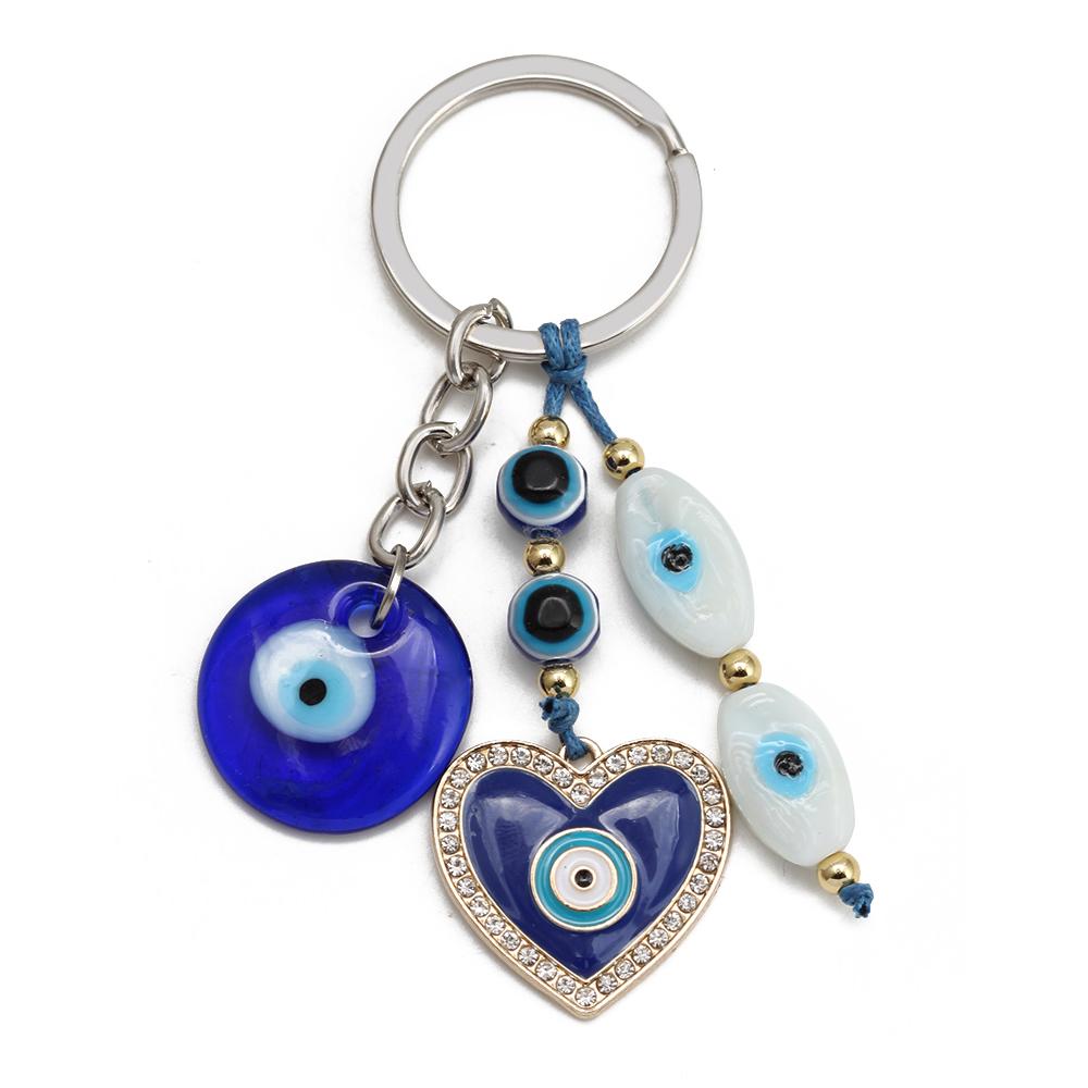 Lucky Eye Alloy Fatima Hand Elephant Owl Tree of Life Keychain Blue Turkish Evil Eye Key Chain Car Keyring for Women Men Jewelry