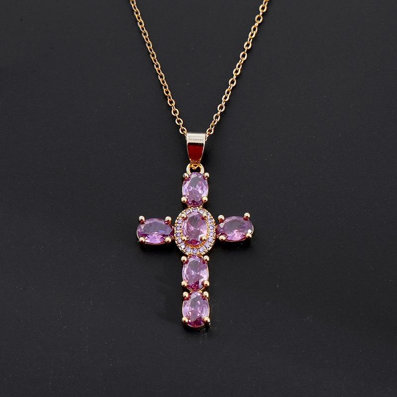 Stainless Steel Waterproof Gold Color Cubic Zirconia Cross Pendant Necklace for Women Fashion Vintage Jewelry Christmas Gift