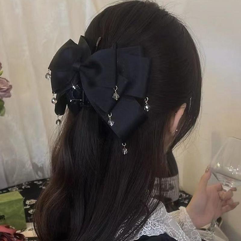 French Retro Bow Beads Claw Clip Korean Fashion Red Ponytail Clip Women s Hairpin Hair Accessory