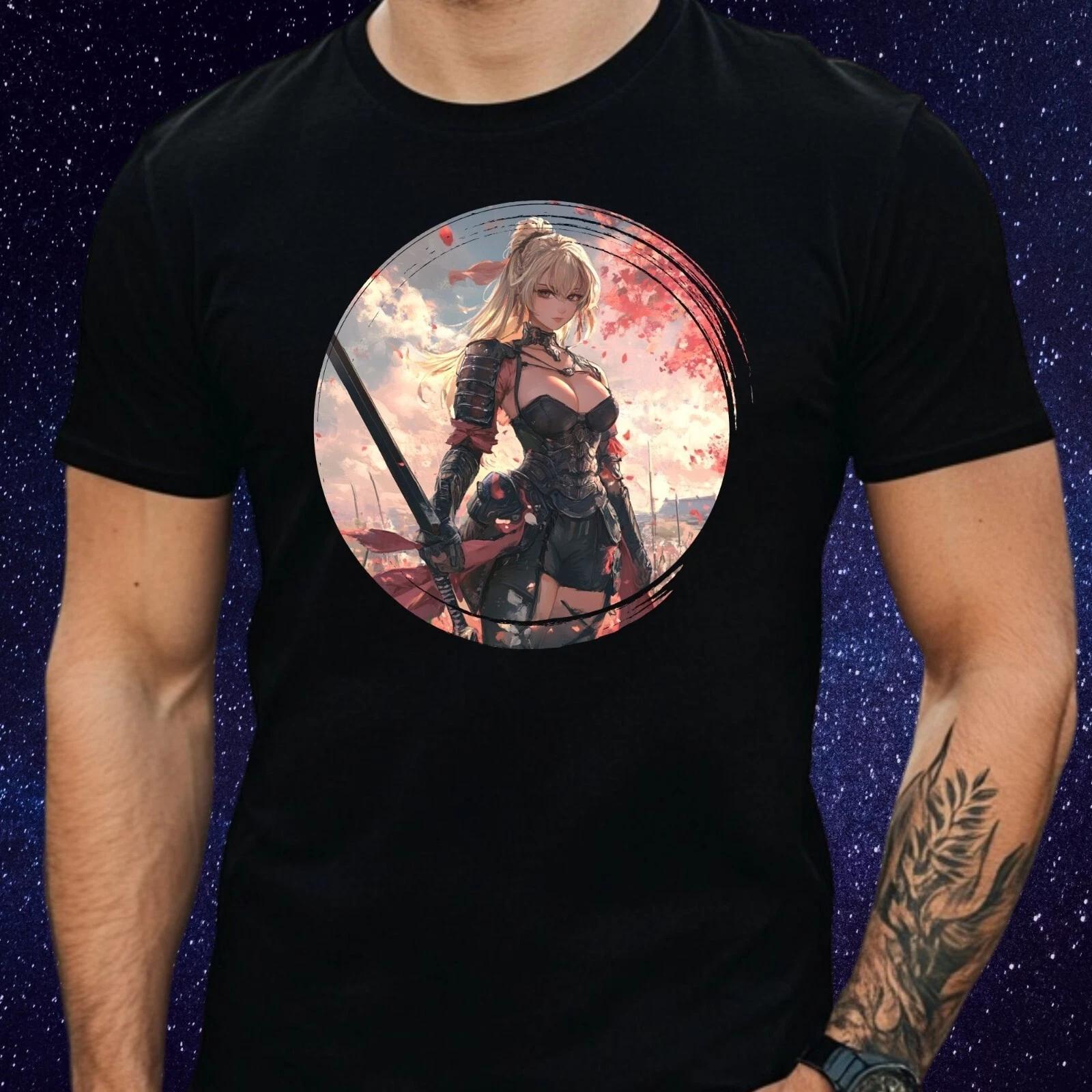 T-Shirt Herren Anime Kriegerin Motiv Baumwolle Größe S bis 5XL XXXL
