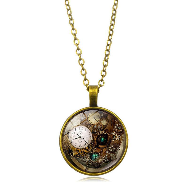 

Steampunk Mechanical Gemstone Necklace Vintage Pendant Women s Versatile Sweater Chain Jewelry Accessory