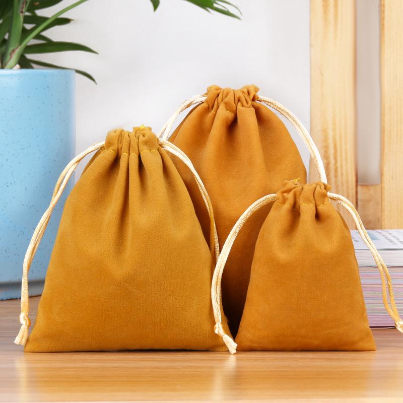 Plush Drawstring Brocade Jewelry Pouch - Golden Ornament Bag