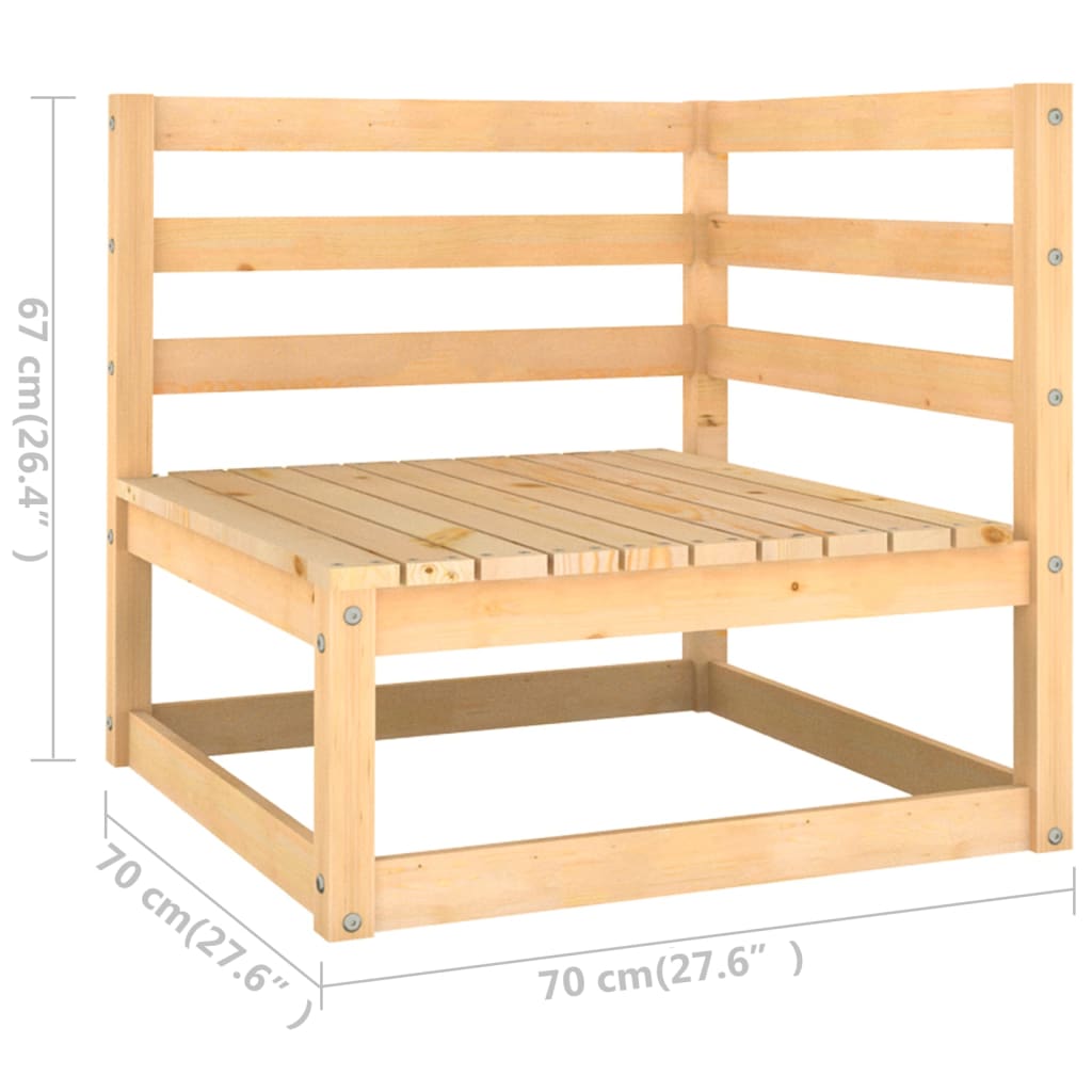 Ecksofa für den Außenbereich mit Kissen, Gartenstuhl und Hocker aus massivem Kiefernholz
