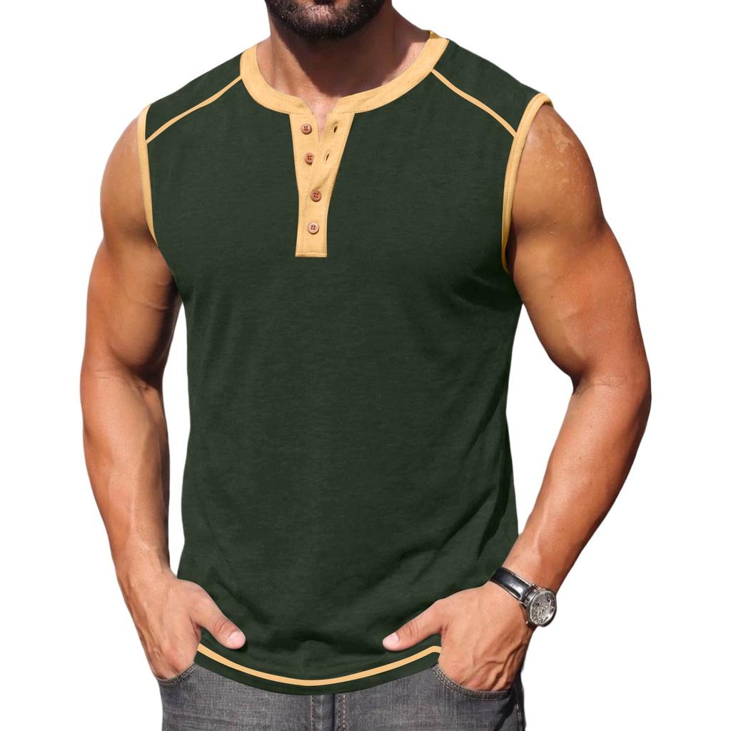 Men Sleeveless Henley Shirt Casual Athletic Tank Top Button Front Muscle Fit Summer Workout Shirt for Outdoor Sports
