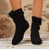 New Women's Oversized Shoes with Pleated Boots, Round-toed, One-foot Retro Mid-calf Boots