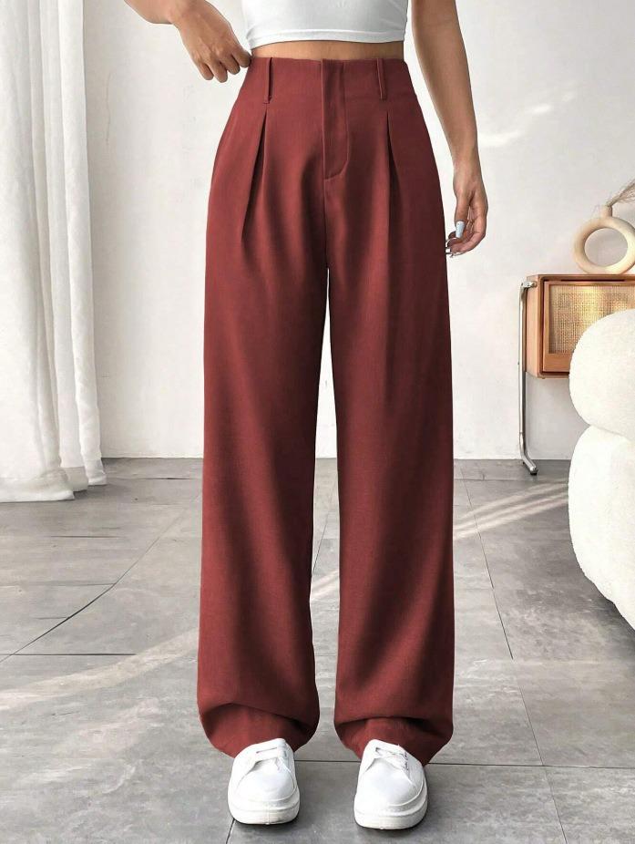 European & American Women's High-Waist Straight-Leg Business Casual Pants - Solid Color Draped Style (2026)