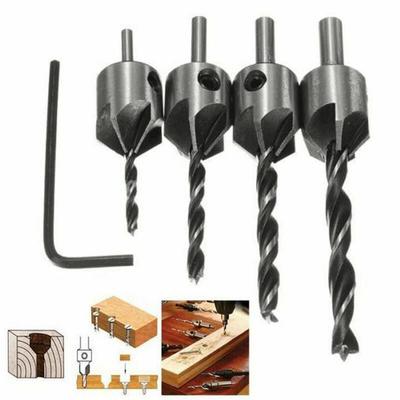 4 Uds HSS avellanador taladro de madera juego de taladro avellanador de acero juego de escariadores para carpintería chaflán 5 flauta 3mm-6mm