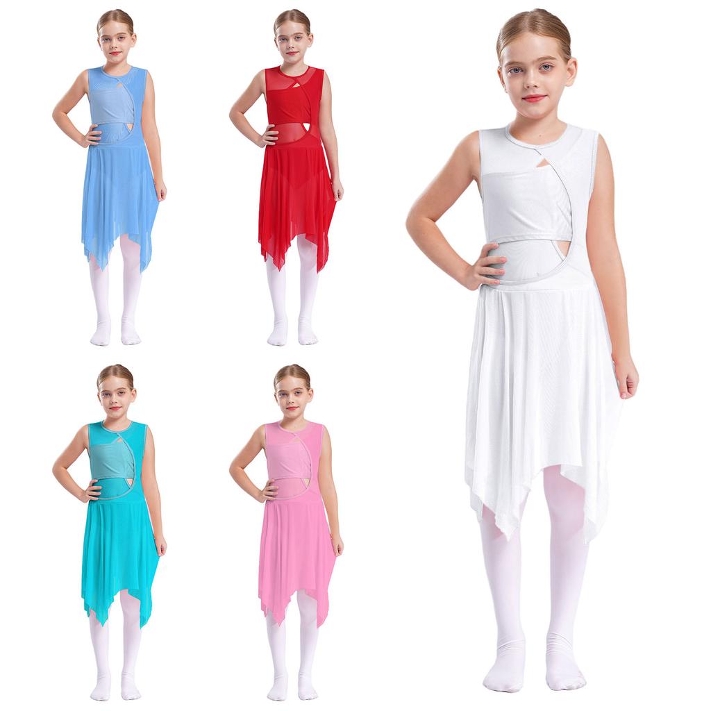 Kids Girls Ballet Dress Lyrical Dance Costume Dancewear Sleeveless Cut Out Gymnastics Leotard for Dancing Children Ice Skating Dresses