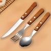 Wooden Handle Stainless Steel Dinnerware Set Portable Retro Knife Fork Spoon Cutlery Kitchen Tableware Steak Knife And Fork