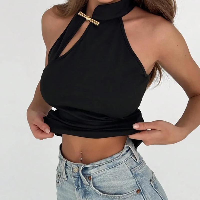 2026 Summer Off-Shoulder Metal Decor Cut-Out Tank Top for Women