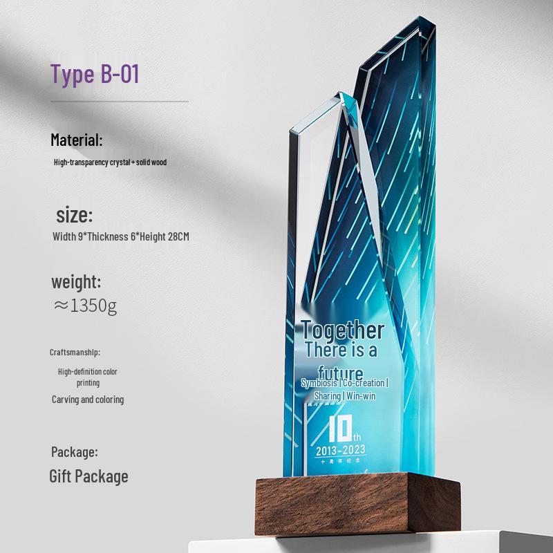 Custom High-End Solid Wood Crystal Trophy for Excellent Employee Annual Meeting Award