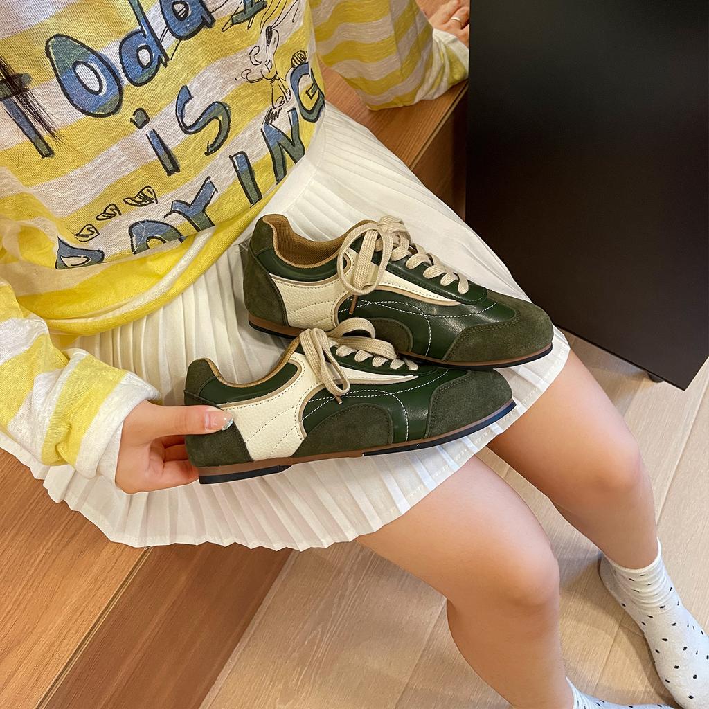 Zhao Ruth retro contrasting color flat-bottomed German training shoes women's 2025 autumn Jersey style sports and leisure Forrest Gump board shoes