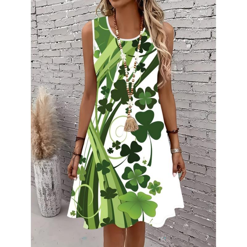 Women s Sleeveless A-Line Dress - St. Patrick s Day Irish Grass Pattern, S