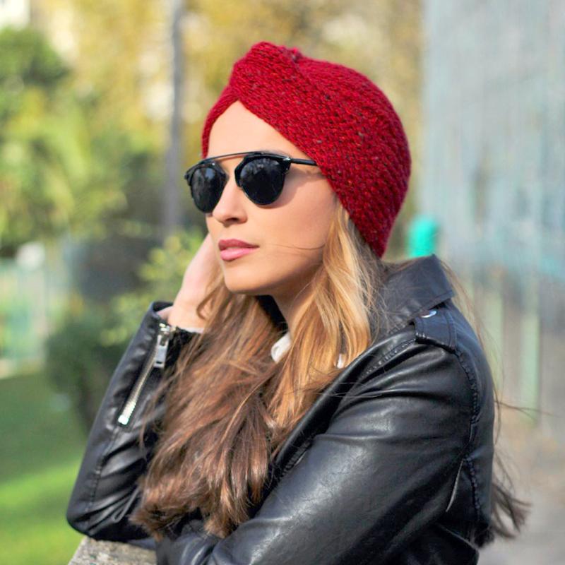1Pc Women Headwear Head Wrap Hair Loss Turban Solid Color Knitted Cap Polyester